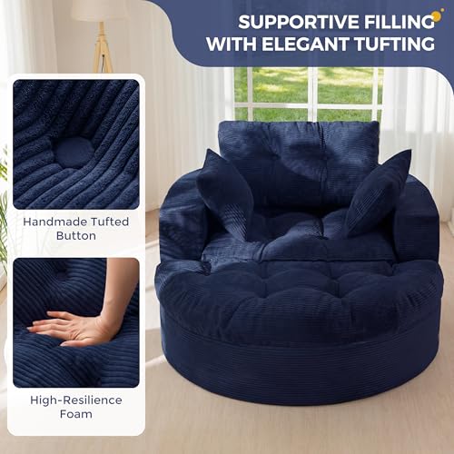 Image of MAXYOYO Modular Sectional Chaise Lounge Sofa, Round Upholstered Lounge Chair with Ottoman, Comfy Couch with Layered Cushion, Tufted Sleeper Chair for Living Room, Navy