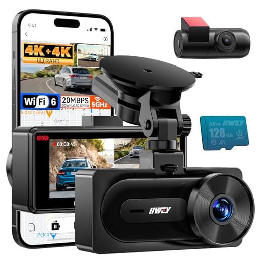 IIWEY 4K+4K Dash Cam Front and Rear, Dual STARVIS w/HDR, 5G WiFi-6 (up to 20MB/s) with App, 128G SD Card Included, GPS, Dash Camera for Cars with 24/7 Parking Mode, 3.18 Inch IPS, 170° Wide Angle