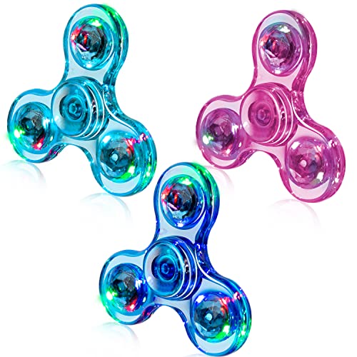 FIGROL 3 Pack Fidget Spinner, Led Light Up Fidget Spinner, Rainbow Crystal Finger Spinner, Stress Reduction and Anxiety Relief Hand Spinner for Kids