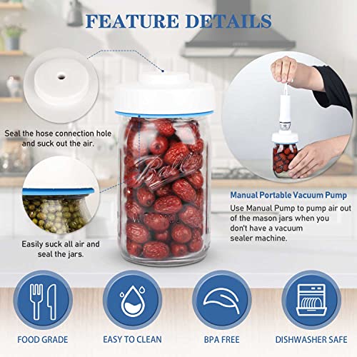 Image of Mason Jar Vacuum Sealer Kit with Accessory Hose for Wide and Regular Mouth Jars, Manual Portable Vacuum Pump and Lid Opener