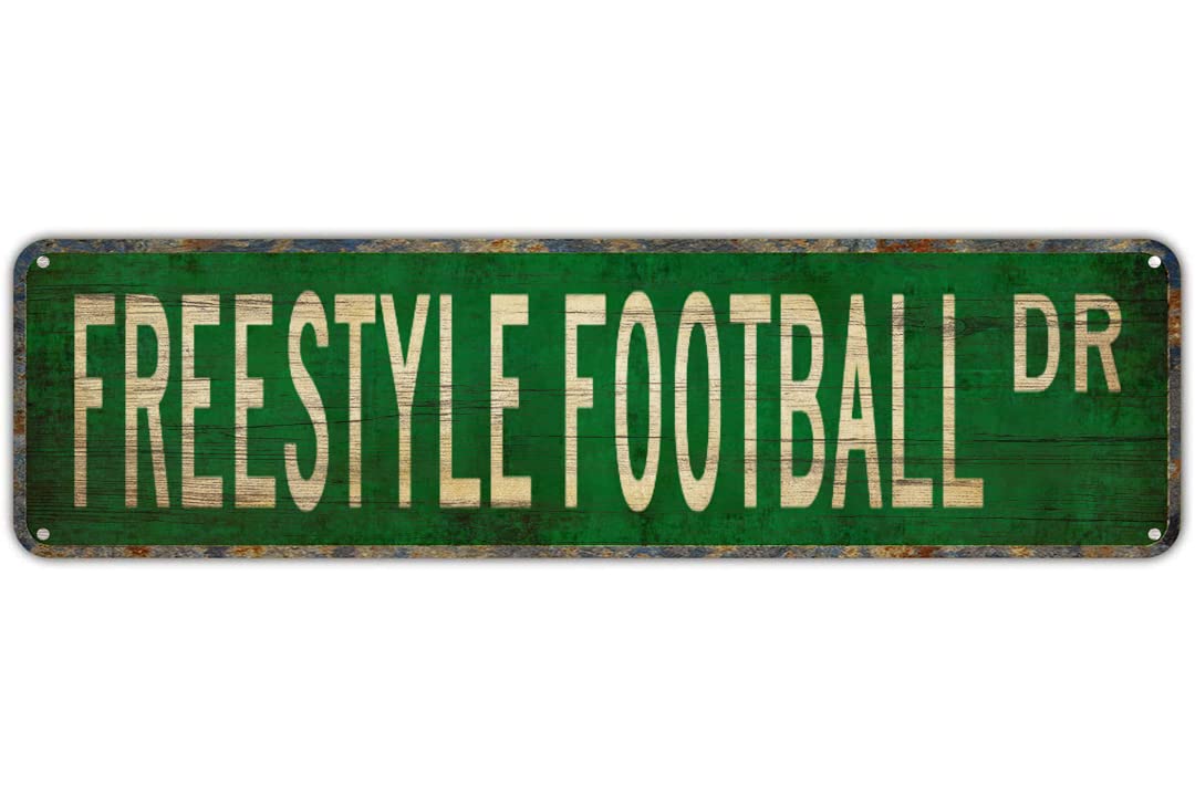 Freestyle Football DR Vintage Decor Retro Tin Signs Art Plaque Aluminum Sign for Bedroom Kitchen Garden Wall Bar Club Coffee Hanging Home Decor 4x16 Inch