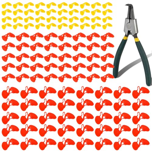 KHEARPSL 121pcs Pinless Peepers with Pliers, Blinders for Chicken Pheasant Poultry, Anti-Pecking Poultry Eye Glasses Tool (40pcs Large,40pcs Middle and 40pcs Small with Pliers)