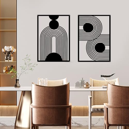 YiYa 2 Pièces Décoration Murale Géométrique en Métal Noir Minimaliste pour Maison Salon Chambre à Coucher (Forme Longue)
