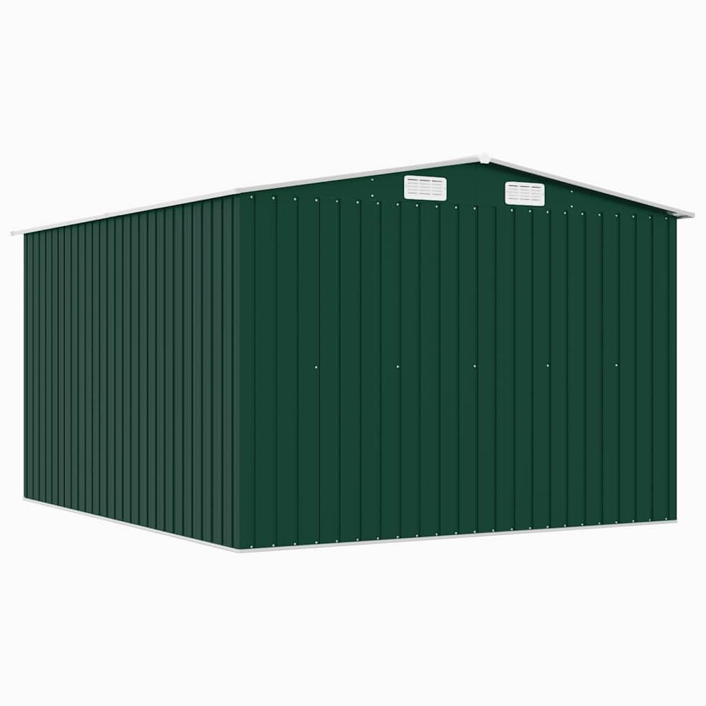 Gerätehaus Metall grün 257x298x178 cm verzinkter Stahl Gartenschuppen mit Lüftungsgittern, Schiebetüren, geräumig für Werkzeugaufbewahrung und Gartenlagerung im Außenbereich Terrasse