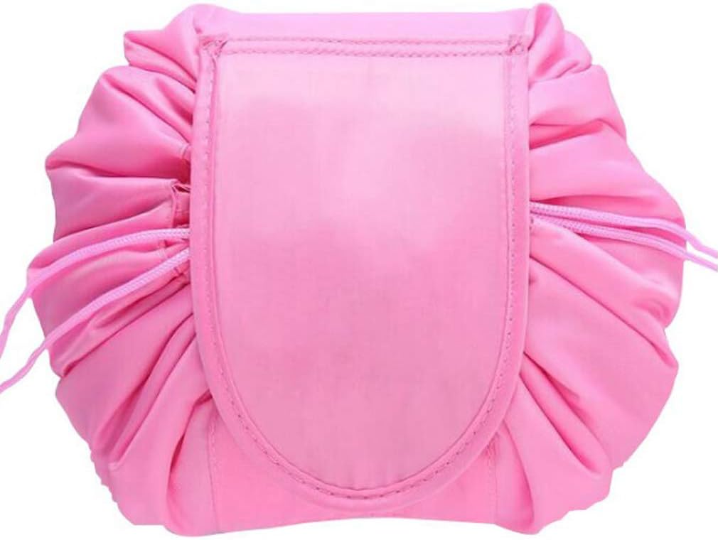 VCO Connections Lazy Cosmetic Bag with Drawstring Large Capacity Makeup Toiletry Bag Portable Storage Quick Pack Waterproof Travel Case for Women (Hot Pink)