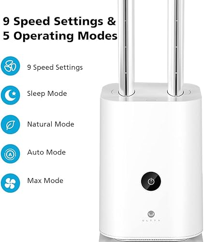 Miniatura 2 de ULTTY Ventilador de torre sin aspas y purificador de aire en uno, ventilador de dormitorio con filtro HEPA 99.97% humo polvo caspa de polen,