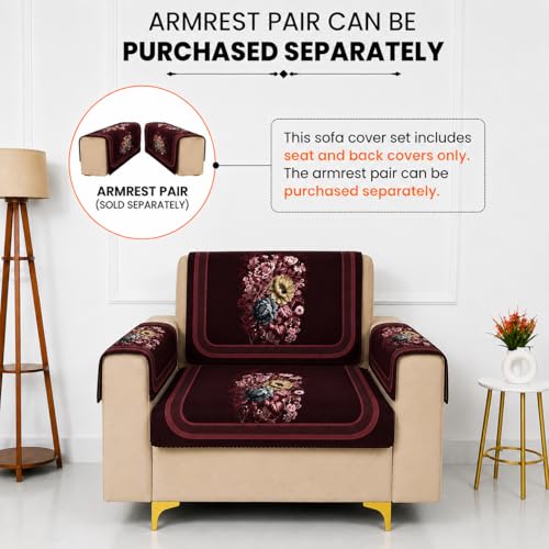 Image of Homerz Premium 'Luxe Series' Sofa Cover | Holland Velvet Fabric | Smooth Finish | Anti-Slip Fleece Backing Couch Protector (Maroon, 1 Seater, Seat Cover with Backrest)