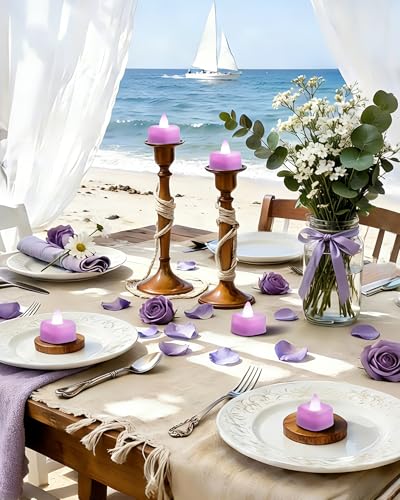 Image of Amagic 2000 Pieces Light Purple Artificial Rose Petals with 24 Light Purple LED Tea Lights, Rose Petals and Candles Set for Proposal, Anniversary, Romantic Night, Wedding Decor