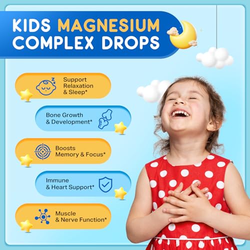 Image of Kids Magnesium Liquid Drops - Magnesium Glycinate Liquid for Kids, Magnesium Supplement with L-Theanine, Calcium, Zinc, Vitamin D3 K2 for Sleep Calm Relaxation Brain Bones, Pineapple Flavor 2 Fl Oz