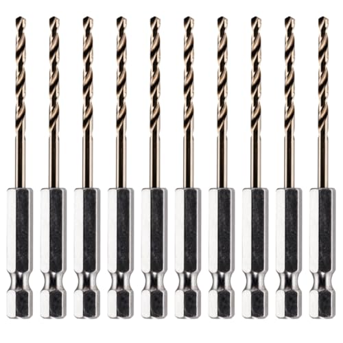 Rennie Tools - 10pc 2.5mm Hex Shank HSS Gold Cobalt Jobber Drill Bit Set for Stainless Steel, Hard Metals, Aluminium, Cast Iron, Copper
