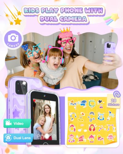 Image of Kids Phone Toy for Girls with Dual Camera,Music Player,Game,Purple | Preschool Learning Play Cell Phone Toy for Kids 3-5 Travel Trip Activity,Birthday Gift for Girls 3 4 5 6 7 8 Years Old