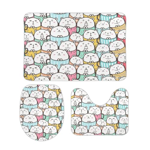 トイレマット 3点セット クマ くま柄 動物柄 かわいい フタカバー 便座カバー 洗える お風呂マット ふわふわ 滑り止め U型 O型 兼用 ズレない おしゃれ 吸水速乾 40cm x 60cm