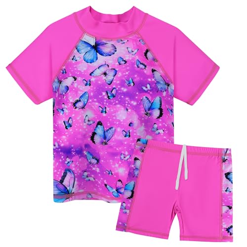 Image of Girls Two Piece Swimsuit Floral UPF 50+ Rash Guard Set Kids Beach Swimwear