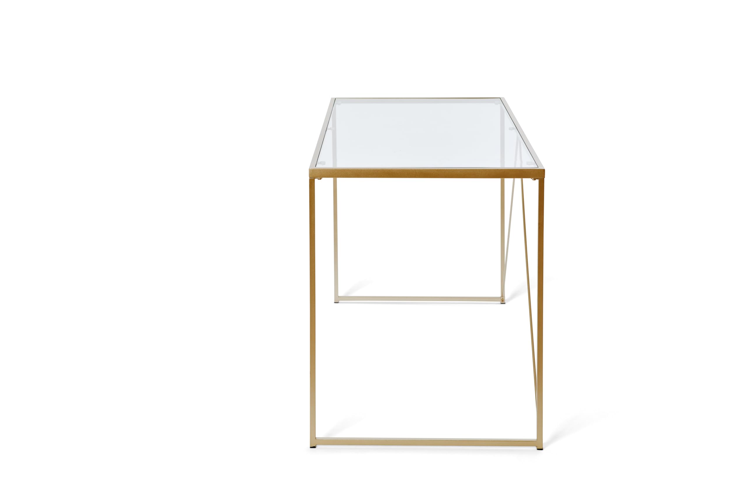 Jahnke Glam Desk - Escritorio de Cristal Templado, Cristal Transparente, Aspecto Dorado, Talla única