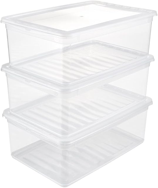 keeeper Clearboxes with Air Control System, Set of 3, Height: 14 cm, 39x26.5x14 cm, 3 x 11 Litre, Bea, Transparent