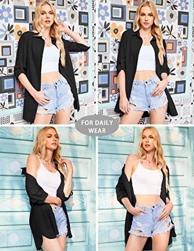 Image of HOTOUCH Women Boyfriend Shirts Button Down Long Sleeve Blouse Cuffed Sleeve Collared Shirt