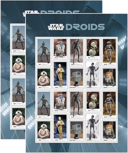 United States Postal Service Sheet of 20 Postage Stamps for Star Wars Droids (2 Sheets), US-StarWarsDroids-2Shts