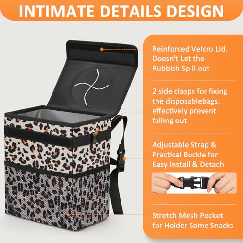 Image of Vankor Cute Car Trash Can for Car, Car Accessories for Women Interior Car Can Trash Bag Hanging Automotive Car Garbage Cans Leopard Pattern