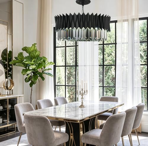 FANLANGRUI Black Crystal Chandelier 24'' K9 Crystal Round Pendant Lights Adjustable 5-Tier Large Modern Crystal Chandelier for Dining Room Living Room Kitchen Island Bedroom Foyer Entryway by FANLANGRUI - Used condition - Image 9