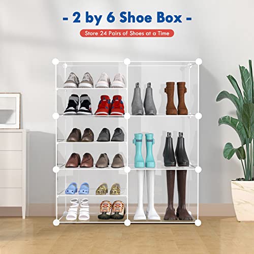 Kusarko Shoe Rack Organizer, 6 Tier Shoes Storage Cabinet, 12 Pair Clear Plastic Shoe Expandable Organizer For Hallway Bedroom Entryway Heels Boots Sneaker, Stackable Shoe Box #TOP1