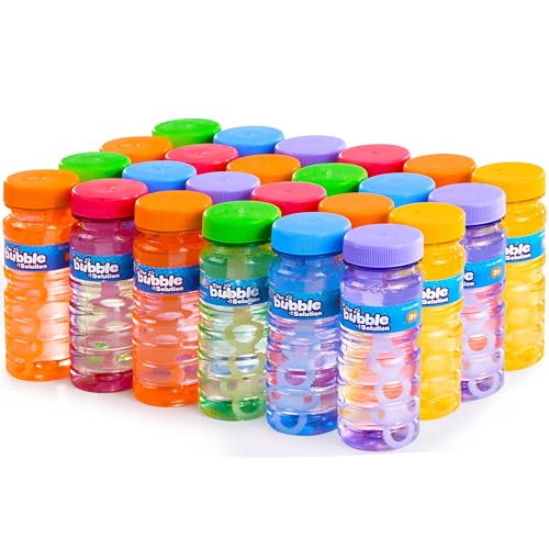 JOYIN 24 Pcs Bubble Bottles with Wand Assortment for Kids, 4oz Blow Bubbles Solution Novelty Summer Toy, Party Favors, Birthday, Outdoor & Indoor Activity