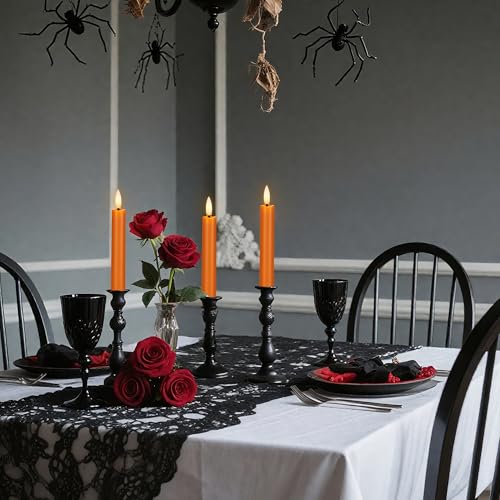 Image of Orange Flameless Taper Candles, 6 Inch Plastic Battery Operated Candles with Remote, Flickering Short Led Candleticks for Fall, Thanksgiving, Harvest, Halloween Decor, 6 Pack
