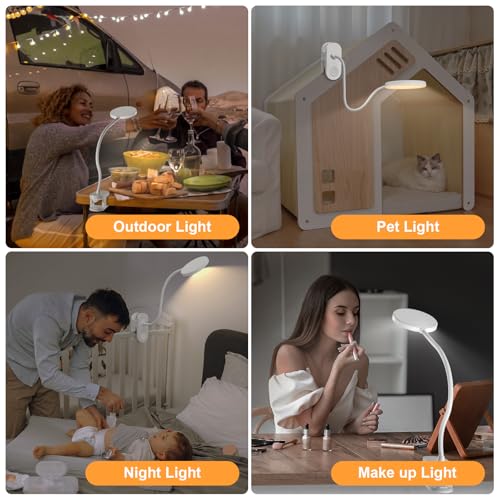 Image of Rechargeable Desk Lamp with Clamp, 97 LED Bright Clip on Light with 3 Color & 10 Brightness, Cordless Desk Light for Home Office Bed Book Reading Crafting Sewing Drawing Knitting Puzzle (White /4.7'')