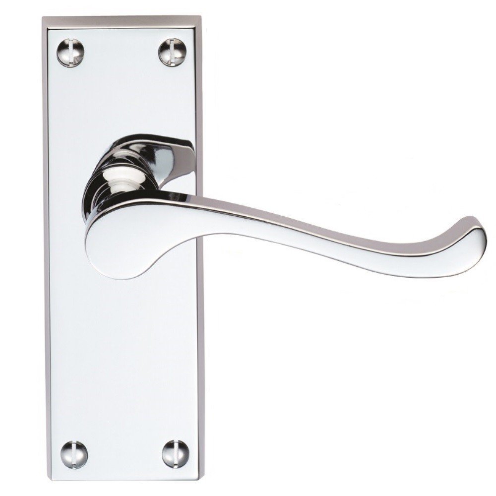 Victorian Scroll Door Handle Lever On Backplate Short - Latch Set - Polished Brass