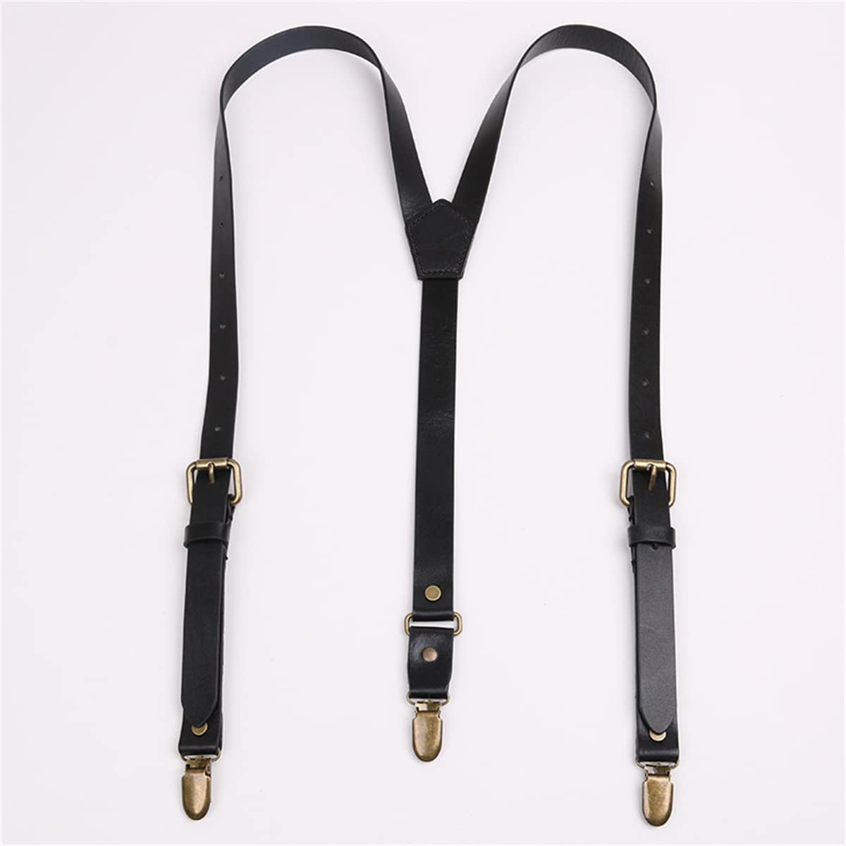 Bretelle da Uomo, Bretelle in Vera Pelle for Uomo, Regolabili con Retro a Y, Bretelle in Personalizzate for Sposo(Black)