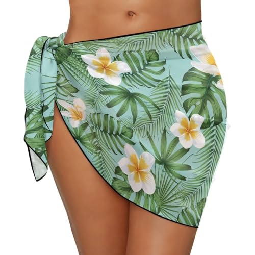 KEIAHUAN Lily Flower Green Palm Women Sarong Swimsuit Coverups Hawaiian