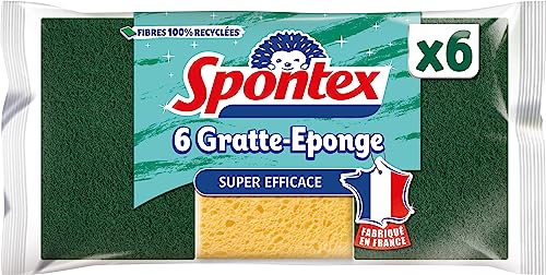 Spontex gratte-Eponge Fibres Recyclées grattantes Vertes Résistante, 6 unités