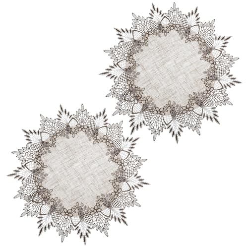 Lot de 2 nappes rondes en lin - Beige - Pour table basse, commode, salle à manger - 40 x 40 cm