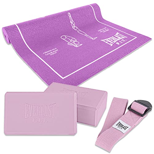 Everlast FIT Yoga Essentials Kit – Non-Slip Yoga Mat, Foam Blocks & Strap – Complete Yoga Set for Home Gym, Pilates & Meditation – Yoga Accessories for Flexibility, Balance & Stretching