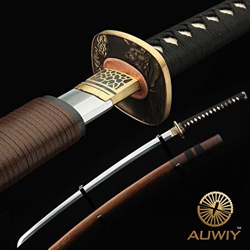 Auwiy Samurai Sword, Swords Katana with Rosewood Scabbard Fully Handmade Japanese Katana Sword 608 Pattern Steel