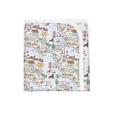 Fish Kiss® California Map Repeat Baby Blanket for Boys and Girls, 28 x 36 inch, Pima Cotton Interlock Knit, Receiving Blanket, California Baby Gift, Newborn Unisex Baby Gift