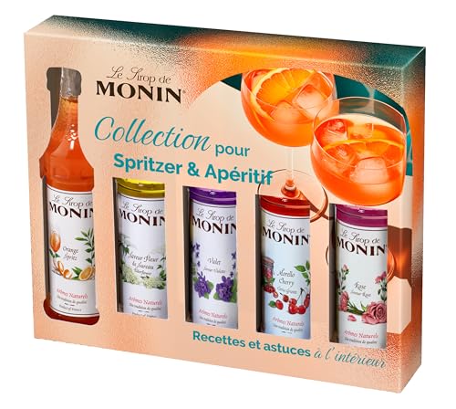 MONIN – Coffret de Sirops pour Spritzer et Apéritif - Orange pour Spritz, Fleur de Sureau, Violette, Cerise Griotte et Rose - 5x5cl