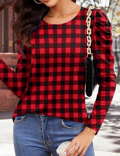 Ivicoer Women's Puff Sleeve Crew Neck Tunic Tops Casual Cute Loose Fit T Shirts Soft Work Floral Print Blouses S-XXL4