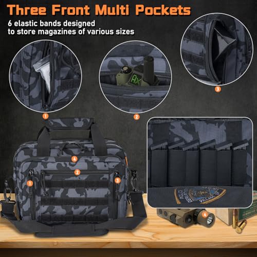 ITHWIU Pistol Case, Gun Range Bags For 2 Pistols 6 Magazines Carrying Shooting Bag with Lockable Zipper for Shooting Range Outdoor Hunting, Black Camo