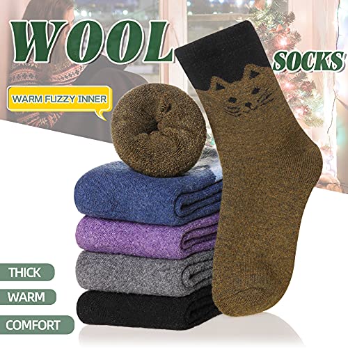 Image of Velice Wool Socks for Women Merino Wool Boot Hiking Thick Thermal Warm Winter Crew Cushion Cozy Work Socks 5 Pairs