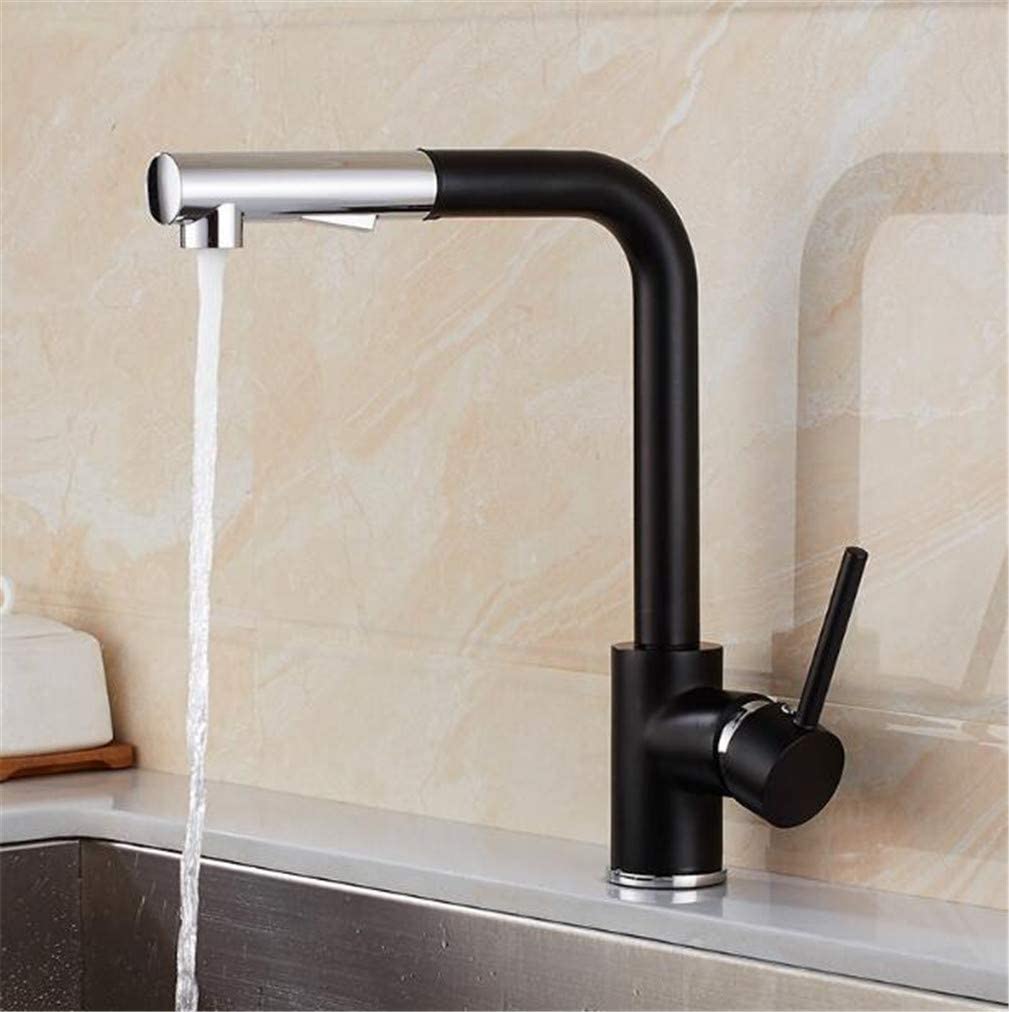 VDOQTLJT Kitchen Faucets Filter Brass Chrome Crane Water Sink Faucet Vegetables Mixer Tap with Aerator Pull Out Spray Head Deck Mounted Black(Nero)
