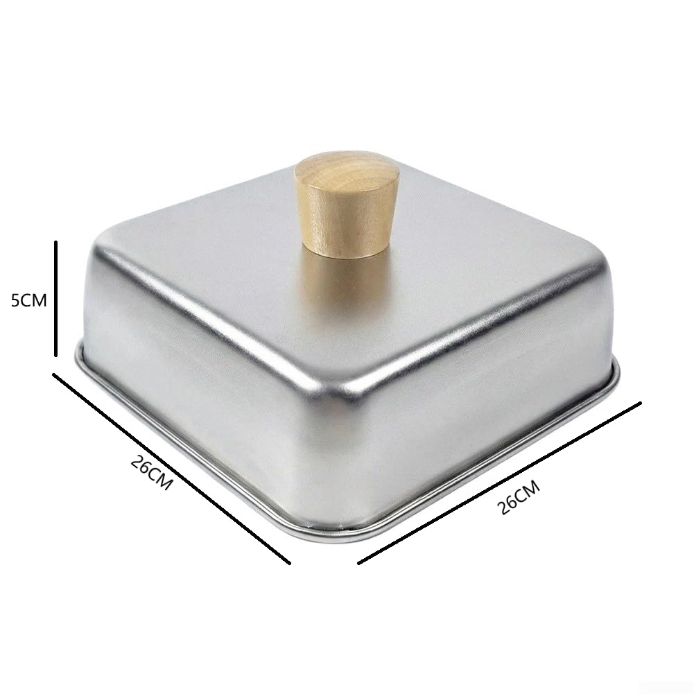 Prensa Hamburguesas para acero Inoxidable Mango para madera 26cm(26 * 26 * 5CM BBQ Cover)