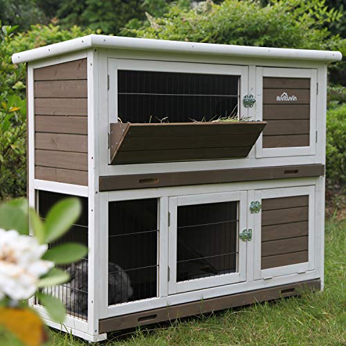 Rabbit Hutch Bunny Cage Indoor Outdoor Guinea Pig Cage With Deep No Leakage Pull Out Tray,2 Story #TOP2