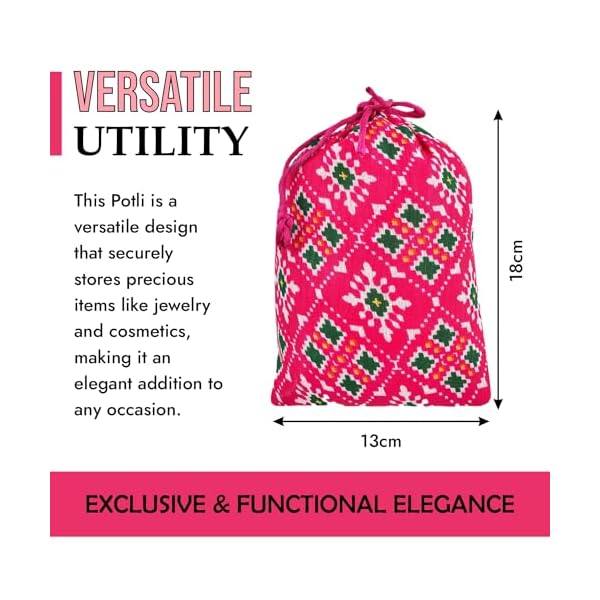 Kuber Industries Potli | Silk Wedding Potli | Drawstring Closure Potli | Wallet Potli | Christmas Gift Potli | Baby Shower Potli | Small-Patola-Print Potli | 5x7 Inch | Pack of 6 | Rani - Image 5