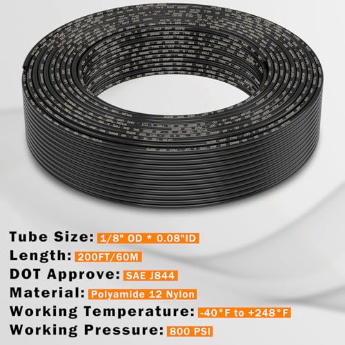 Image of CheeMuii 200 FT 1 /8 inch DOT Air Line Air Hose 61 Meter 1 /8 PA12 Nylon Pneumatic Tubing 1 /8 Inch OD Pneumatic Air Tubing Pipe Hose Line for Semi Truck Trailer or Industrial Air System