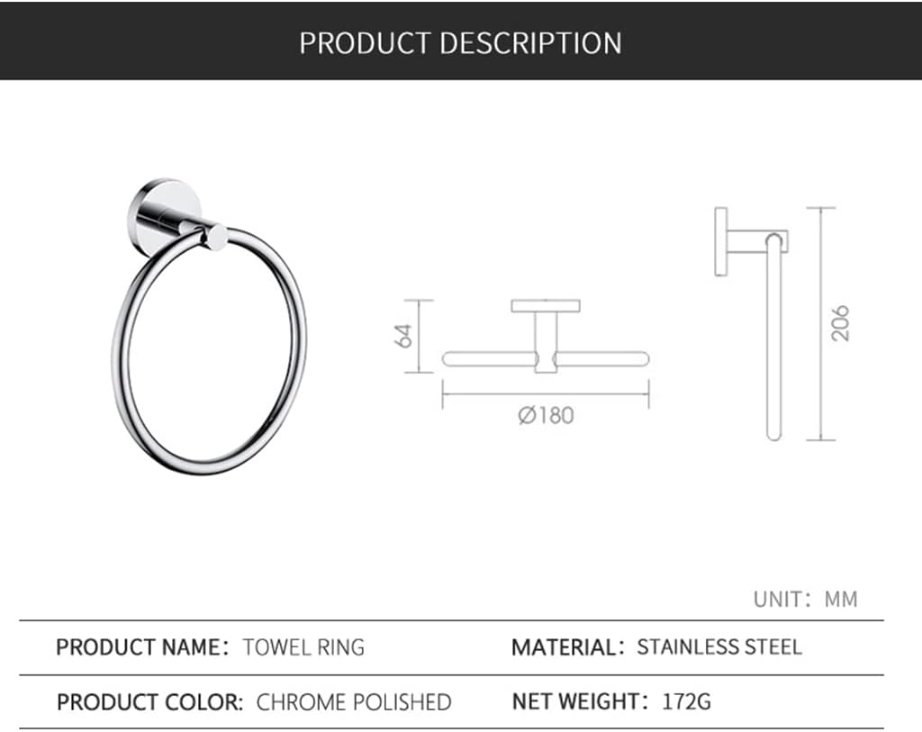 LSLYTQ Bathroom Hand Towel Holder, Wall Mounted Bath Towel Ring, Chrome Plated Towel Ring Bathroom Accessories