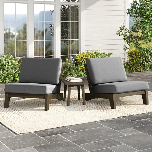 Image of Pia Ricoo 3 Piece Patio Bistro Set with Patio Chairs and Table, Heavy Duty Wood Patio Furniture Set, All-Weather Outdoor Chairs for Balcony, Deck, Poolside, Porch - Gray
