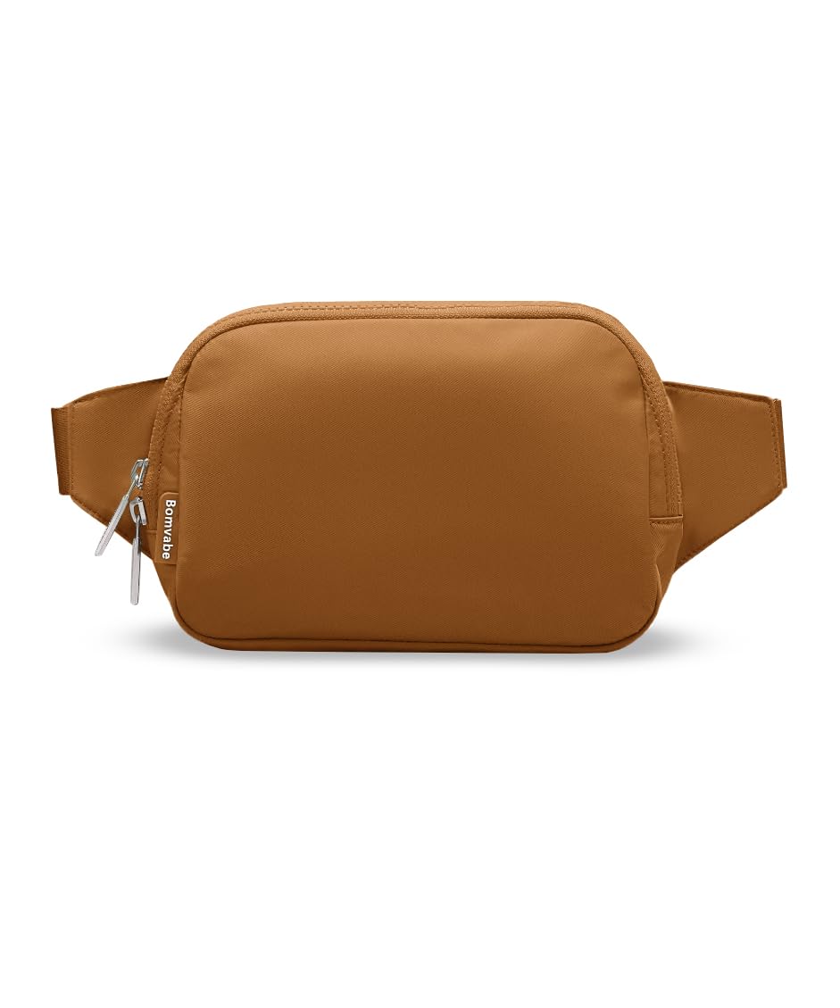 Bomvabe Brown Fanny Pack 1L for Women with 2-way Zipper, Small Belt Bag with Adjustable Strap 53", Fashion Waist Bag with Multiple Pockets, Crossbody