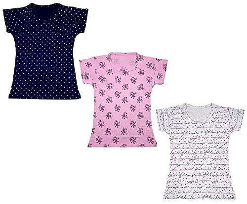 Image of indi weaves Girls Printed Cotton Half Sleeves Tshirts (Pack of 3)