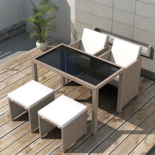 vidaXL Salon de Jardin Encastrable 5 pcs Mobilier de Jardin Mobilier de Patio Mobilier de Terrasse Mobilier d'Extérieur Résine Tressée Beige