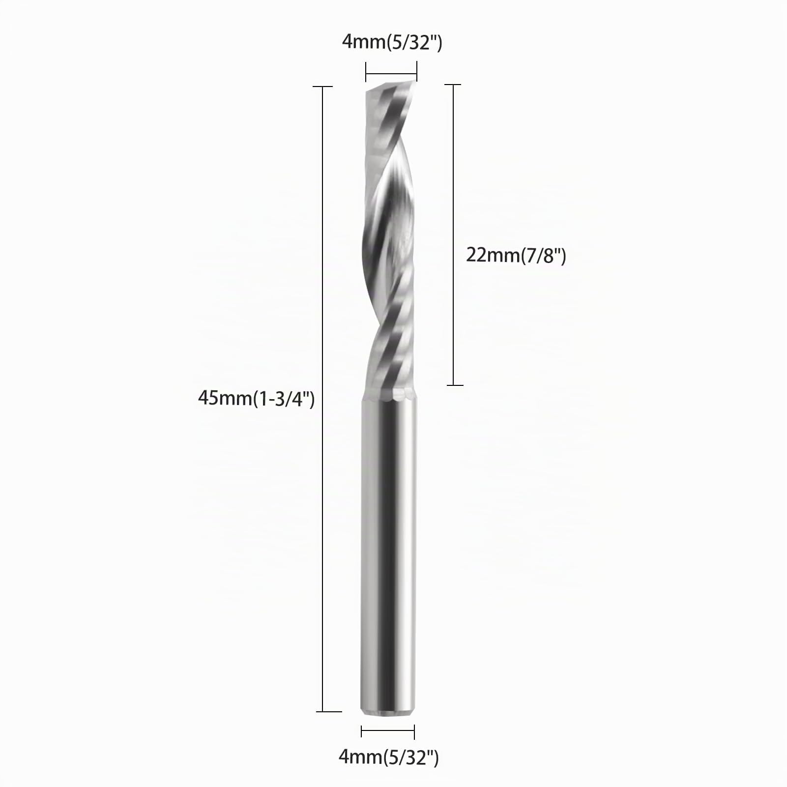 EU_HOZLY Fût de 4 mm, diamètre de coupe 4 mm, longueur de rainure : 22 mm, 1 fraise cannelée, fraise spirale CNC, outil de coupe Upcut pour acrylique, PVC, ABS, contreplaqué, 5 pièces